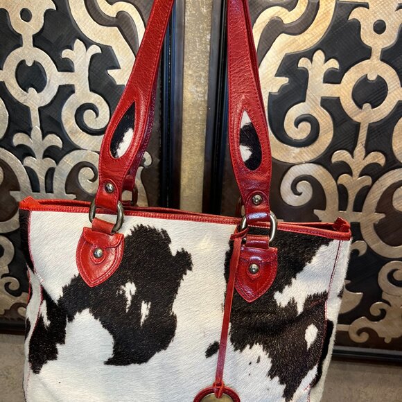 Claudia Firenze leather cow hide red zip closure handbag - Picture 1 of 9